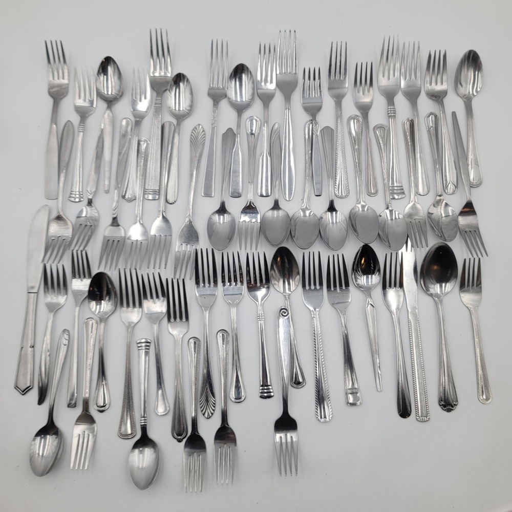 57pc Mixed Mismatched Stainless Steel Flatware Lot Assorted‎ Patterns